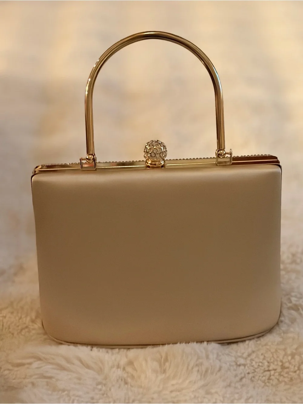 Gold Crystal Mesh Evening Clutch with Top Handle